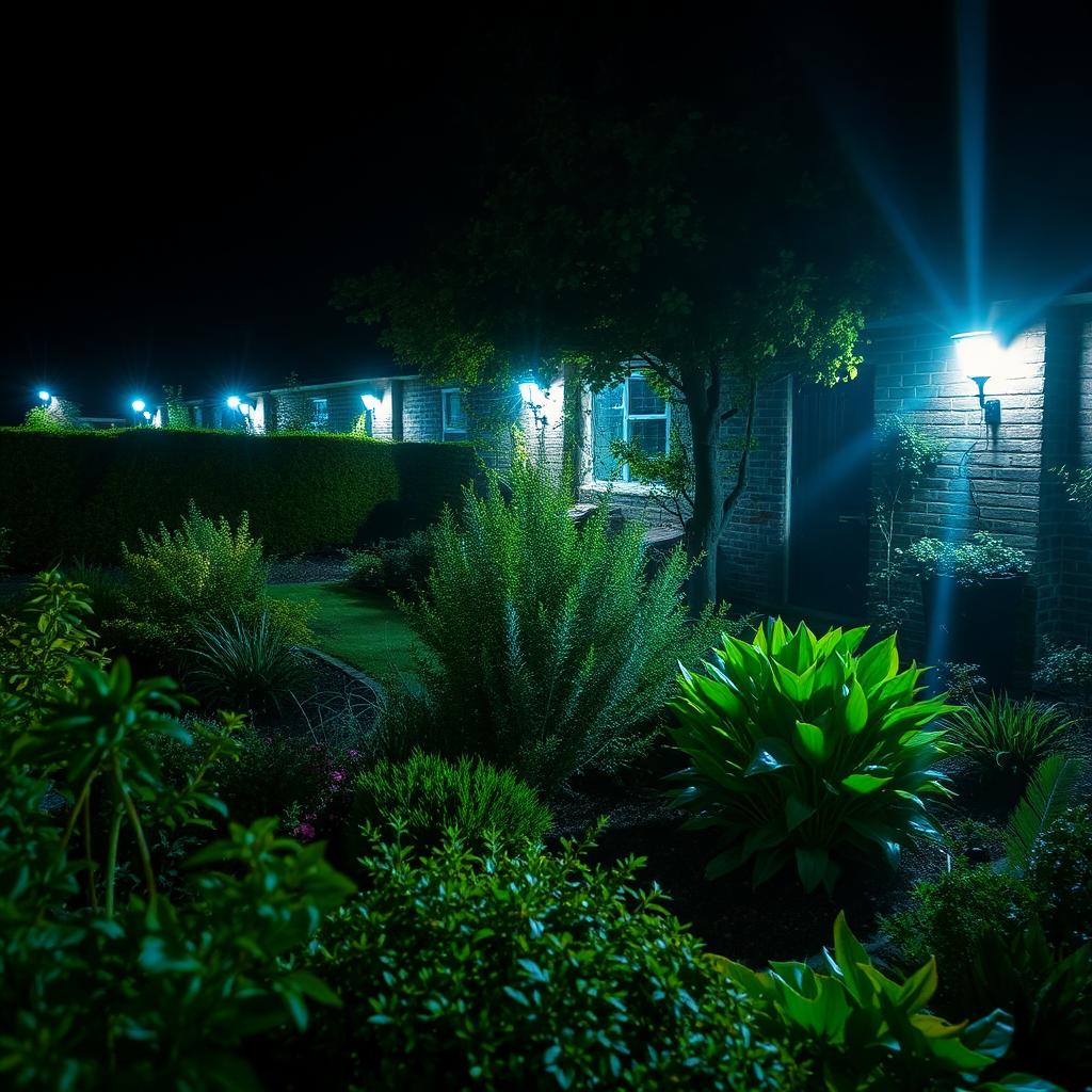 Over-lit garden with glare and cool colour temperature