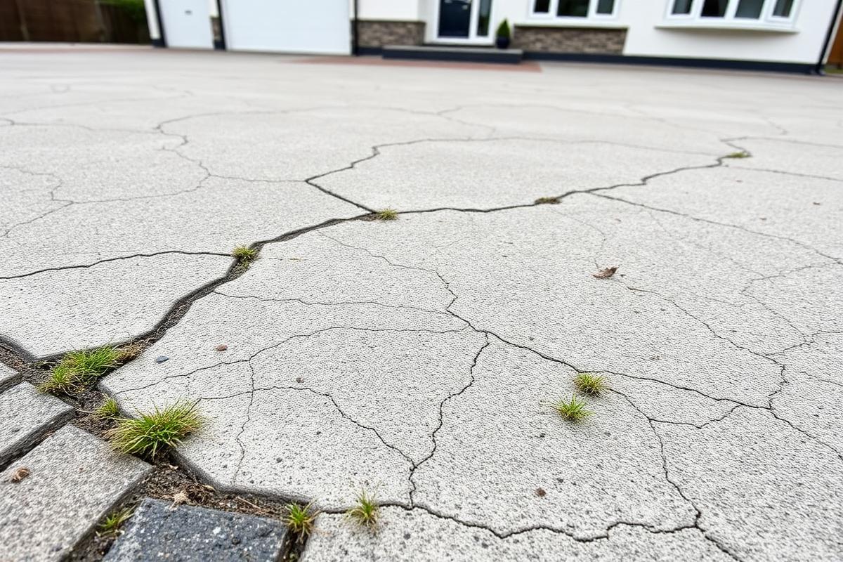 Before: cracked concrete driveway with weeds and dated kerb appeal