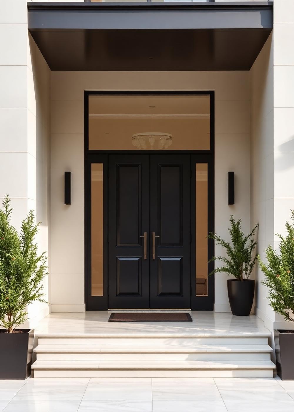 Contemporary front entrance with porcelain steps