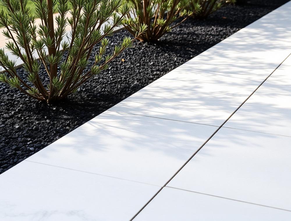 Porcelain paving meeting olive planting