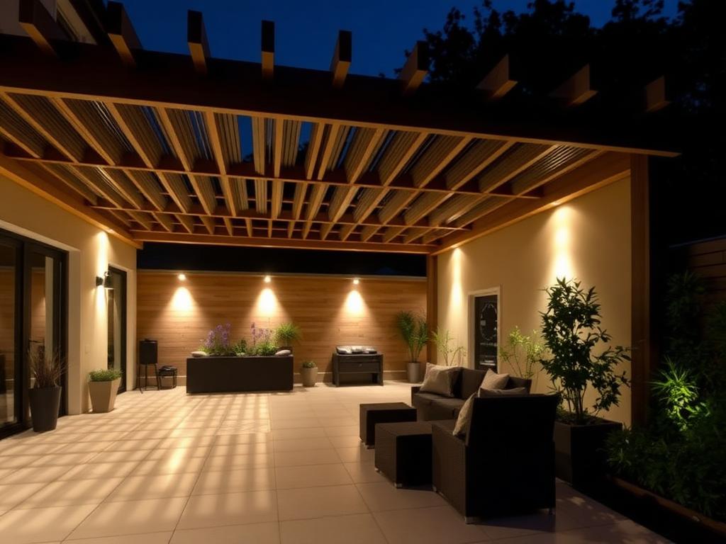 Downlight casting dappled light under a pergola